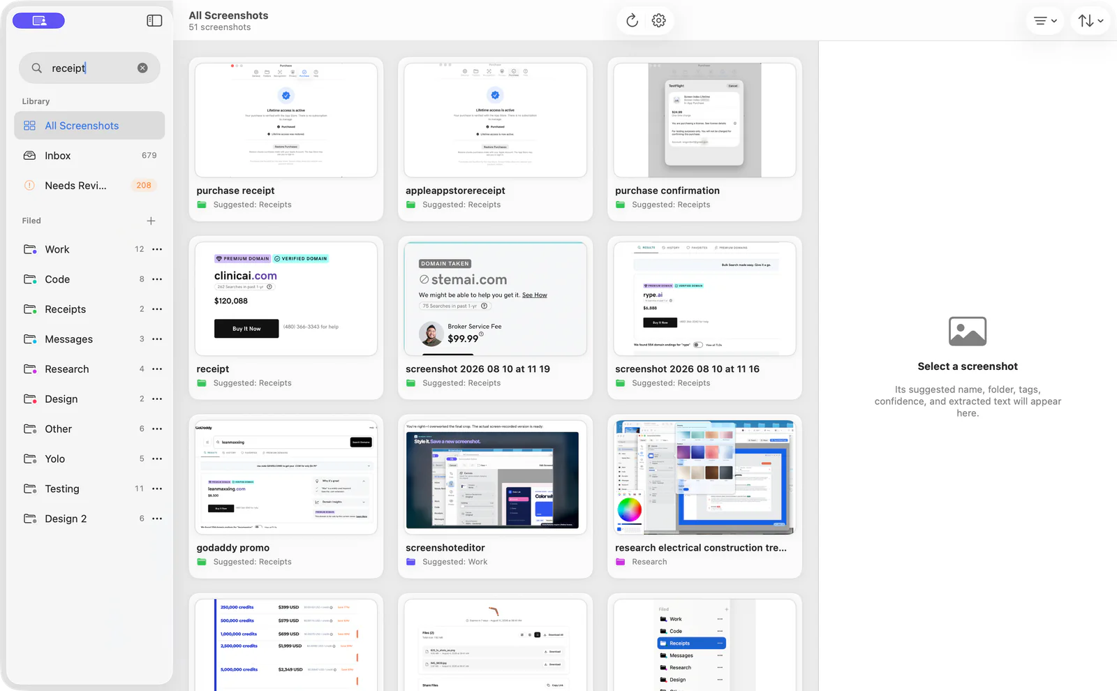 Screen Index searching a library with example screenshots and visible result cards